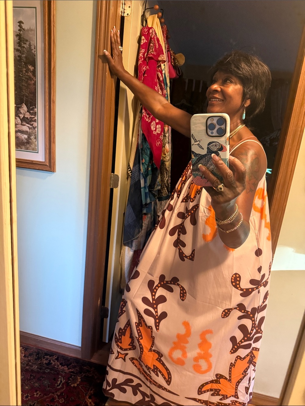Women’s Pink and Orange Printed Summer Maxi Dress - Picture 4 of 4